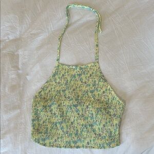 Floral Halter Top - Green and Yellow